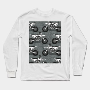 Motocross // pattern // grey green background black white and grey motorcycles Long Sleeve T-Shirt